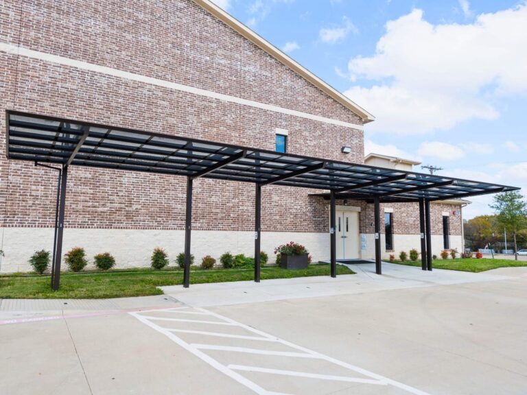 Commercial Concrete Walkway + Aluminum Walkway Cover PJF Series (Gallery Image)