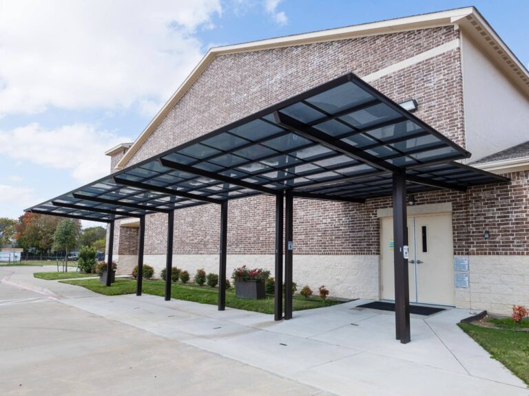 Commercial Concrete Walkway + Aluminum Walkway Cover PJF Series (Gallery Image)
