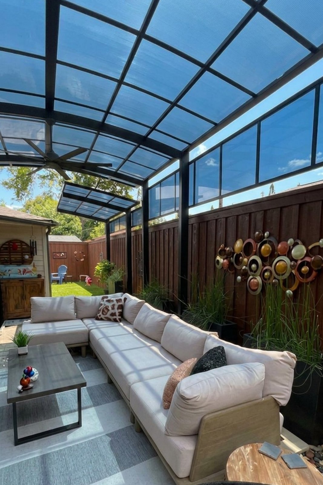 Roof-to-Post PJW Series Patio Cover - Dallas, TX (Black with Blue Smoke panels)